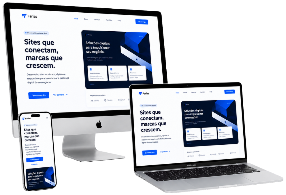 Exemplo de site criado pela JF Web Developer, exibido em laptop e celular